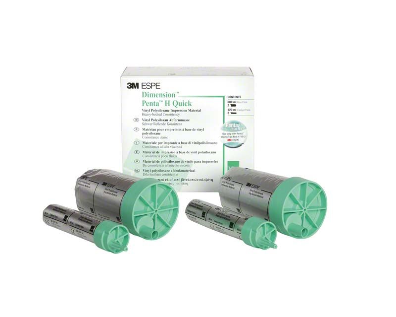 Dimension Penta H Quick Abformmaterial mit Verpackung und Kartuschen.