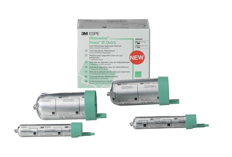 Dimension Penta H Quick Kartuschen mit Verpackung für zahntechnische Anwendungen.