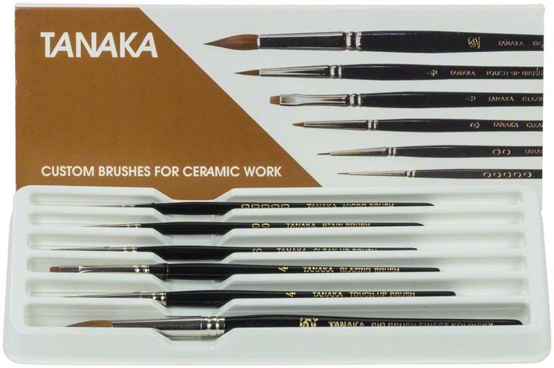 Original TANAKA-Pinsel Set mit sechs sortierten Pinseln für Keramikarbeiten.
