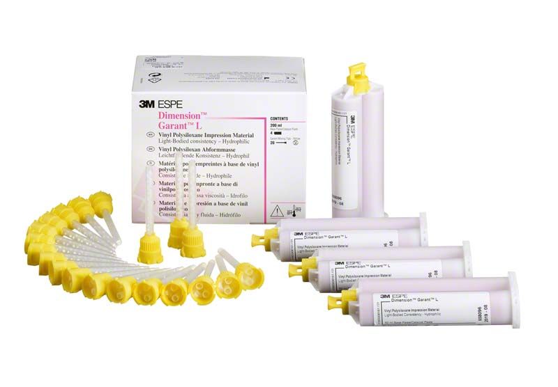 Dimension garant L Abformmaterial von 3M mit Zubehör und Verpackung.