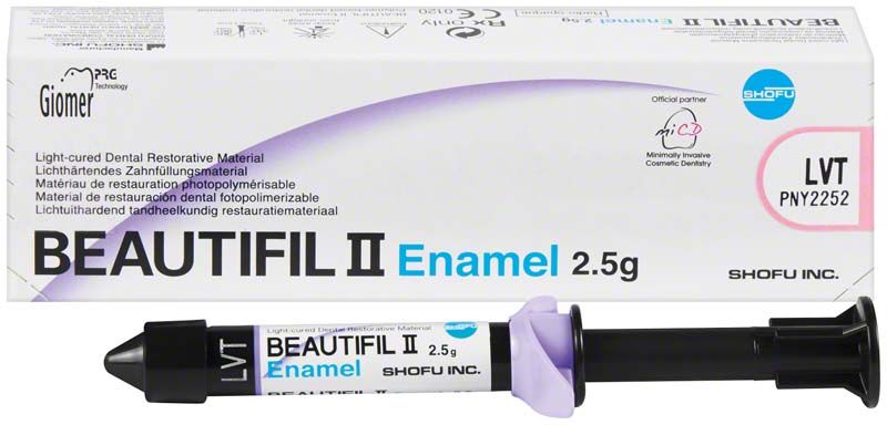Beautifil II Enamel LVT Zahnmateriakartusche vor Verpackung.
