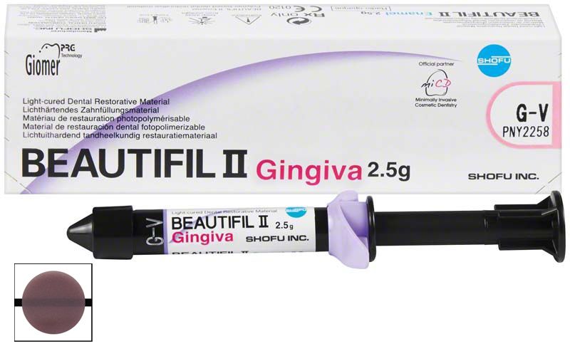 Beautifil II Gingiva Gum-V Kartusche mit Verpackung im Hintergrund.