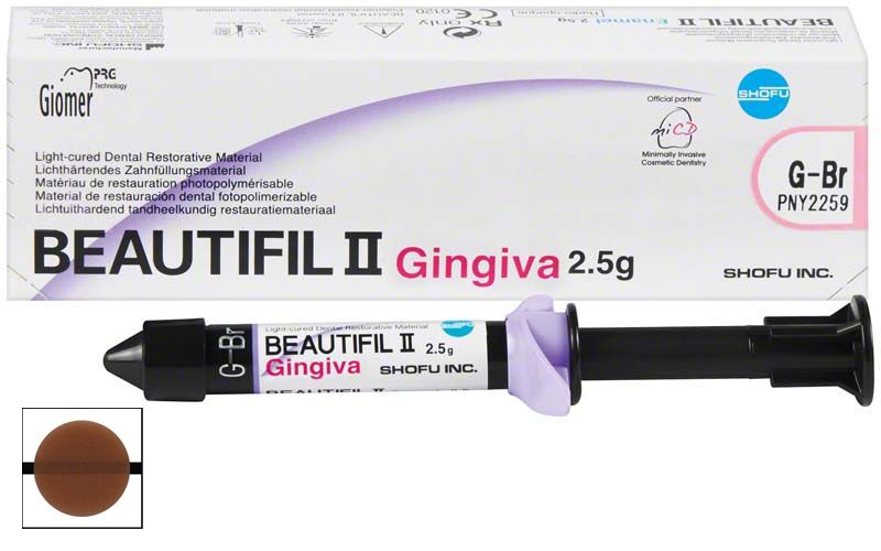 Beautifil II Gingiva Gum-Br in Spritze und Verpackung für Zahnrestaurationen.