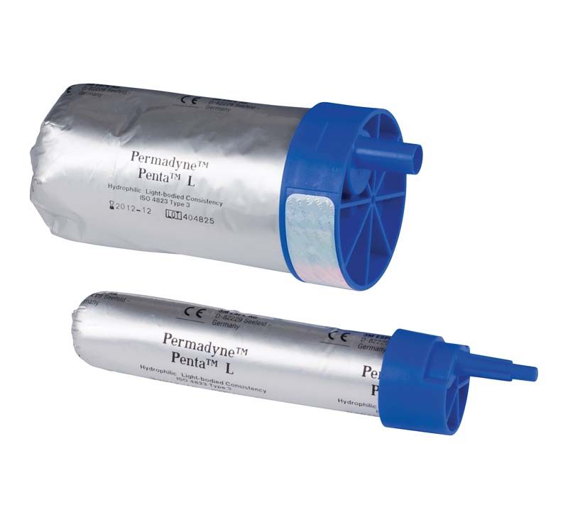 Permadyne™ Garant™ 2:1 Sicherheitskartuschen mit blauen Mischspitzen für präzise Abformungen.