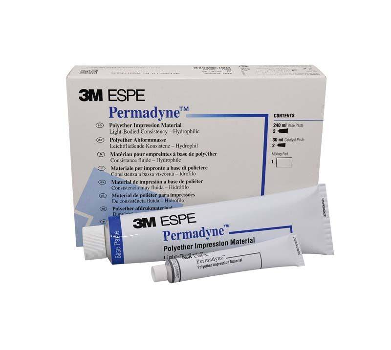 3M Permadyne Polyether-Abformmaterial mit Verpackung und Tubenansicht.