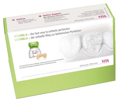 Verpackung des VITAVM®9 ONE COLOR KIT mit Zahnschattierungen und Logo.