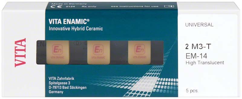 VITA ENAMIC® Universal EM-14 T 2M3 Hybridkeramik Block in Verpackung.