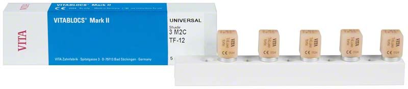 VITABLOCS® TriLuxe forte UNIVERSAL 3D-MASTER TF-12 3M2C Zahnkeramikblöcke in Halterung.