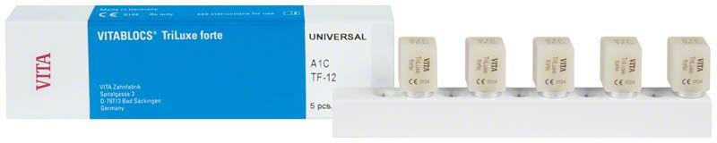 VITABLOCS® TriLuxe forte TF-12 A1C Zahnblöcke in Verpackung.