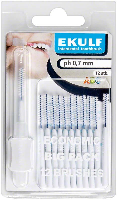 EKULF Interdentalbürsten ph weiß, 0,7mm in Blisterverpackung mit 12 Stück.