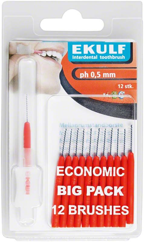 EKULF Interdentalbürsten ph rot, 0,5mm, 12 Stück im Blisterpack.