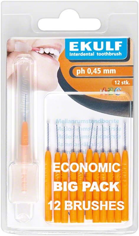 EKULF Interdentalbürsten ph orange, 0,45 mm, 12 Stück im Blisterpack.