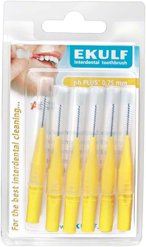 EKULF Interdentalbürsten ph PLUS gelb, 0,75 mm, in Verpackung.