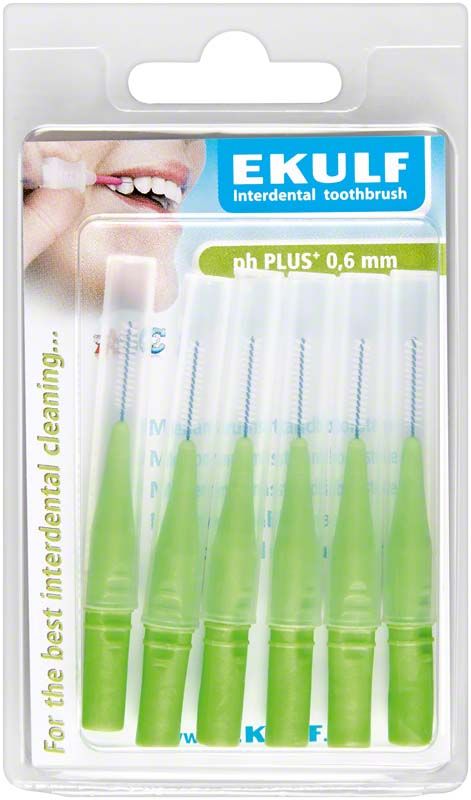 Verpackung der EKULF Interdentalbürsten ph PLUS grün, 0,6 mm.