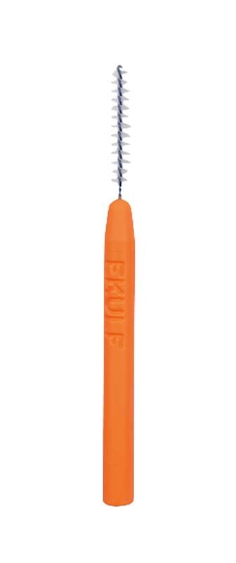 Orangene EKULF Interdentalbürste mit konischem Bürstenkopf und Kunststoffgriff.