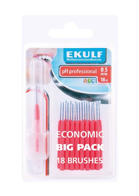 EKULF Interdentalbürsten ph Professional, 0,5mm, 18er-Packung in Blisterverpackung.