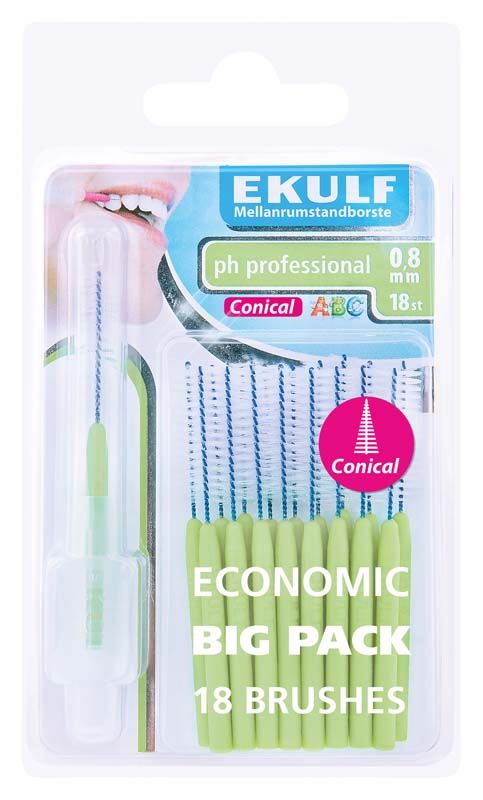 EKULF Interdentalbürsten ph Professional grün, 0,7mm, konisch in Verpackung.