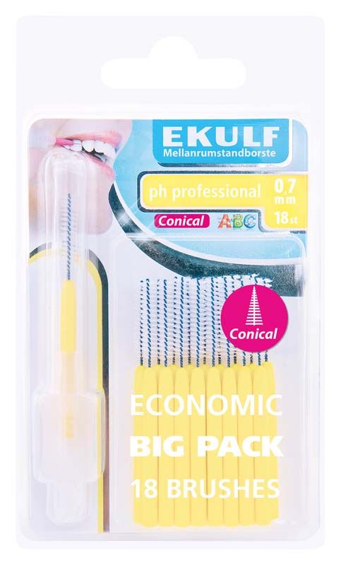 EKULF Interdentalbürsten ph Professional, 18er-Pack, konisch, 0,8mm, gelb.