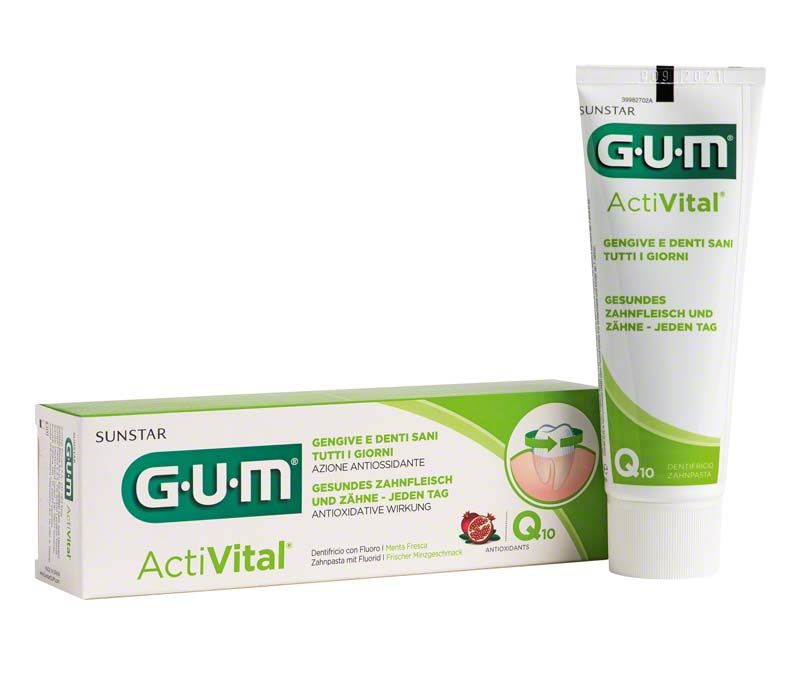 GUM ActiVital Zahnpasta 75ml mit Verpackung, antioxidative Formel.