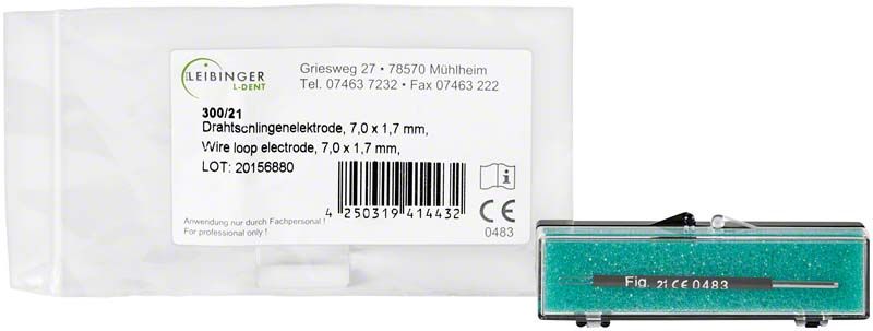Drahtschlingenelektrode Figur 21 in Verpackung mit Etikett.