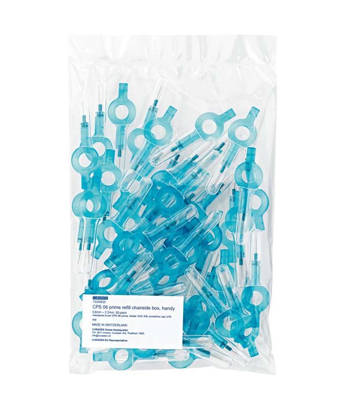 CURAPROX CPS prime Interdentalbürsten in transparenter Verpackung, türkisfarben.