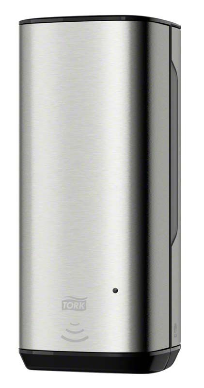 Gebürsteter Edelstahl-Sensorspender für Schaumseife mit Sichtfenster und Fingerabdruckschutz.