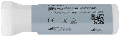 Pulverstrahler Lunos® Düse Supra mit Serien- und Referenznummern auf grauem Hintergrund.