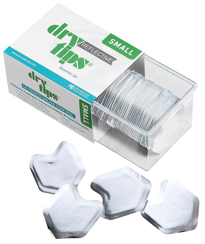 Reflektierende DryTips® Packung mit 50 silbernen Speichelabsorbern, klein.