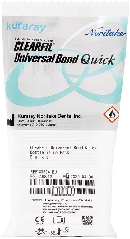 Verpackung des CLEARFIL™ Universal Bond Quick Trial Kits, 5 ml, mit Produktinformationen.