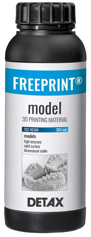 Schwarze Flasche mit FREEPRINT® model 385 3D-Druckharz, 385 nm.