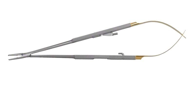 Mikrochirurgischer Nadelhalter Perma Sharp Cortellini mit gerader Spitze in Nahaufnahme.