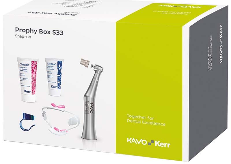 KaVo Kerr Prophy Box SMARTmatic S33 mit Handstück und Zubehörverpackung.