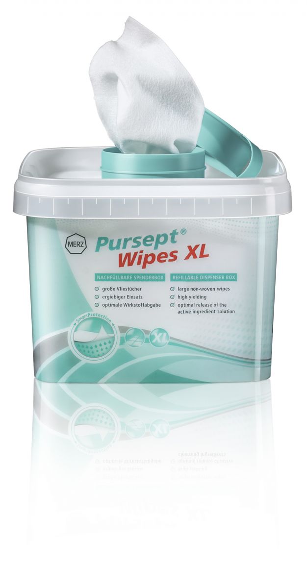 Großpackung Merz Dental Wipes 111 Tücher, 30 x 24 cm, mit Spenderöffnung.