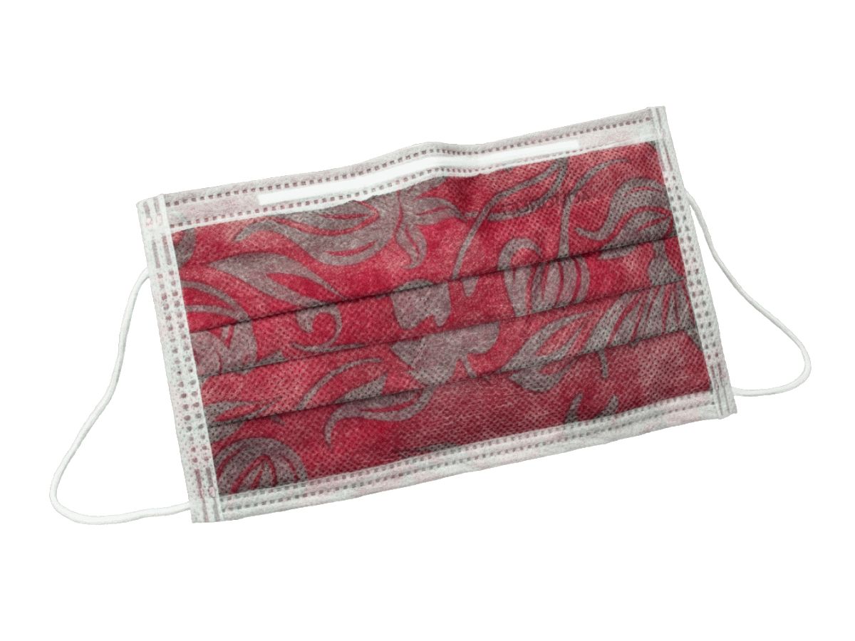 Monoart Mundschutz Pro 3 Flower weinrot mit floralem Muster.