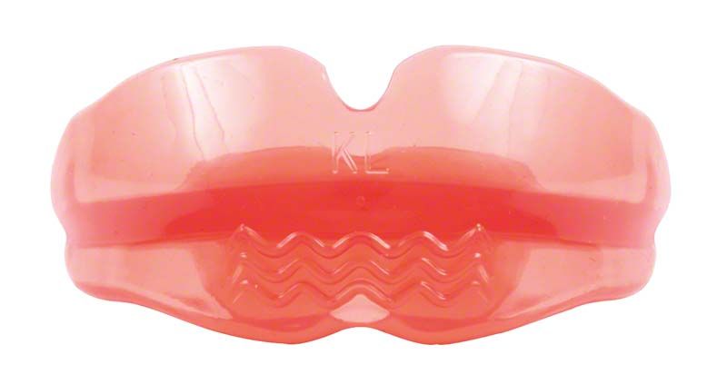 OrthoPreventAligner® für Unterkiefer-Rücklage im Milchgebiss, hartes rosafarbenes Material.