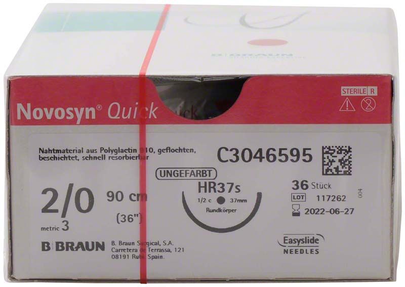 Novosyn® QUICK 2/0 HR37s, 90 cm Nahtmaterial, unsterile Verpackung.