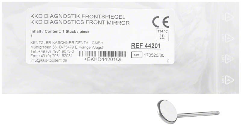 Mundspiegel KKD® Gr. 1 mit 16 mm Durchmesser in Verpackung.