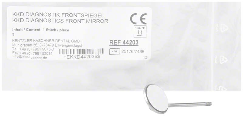 Mundspiegel Gr. 3 mit 20mm Durchmesser vor Verpackung.