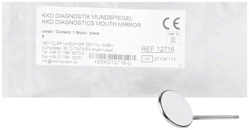 Mundspiegel Nr. 6 mit Metallgriff und runder Spiegelfläche.