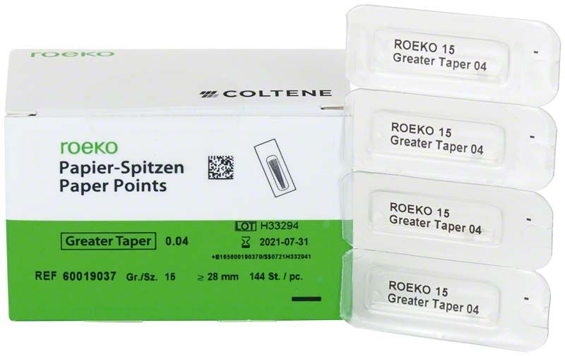 ROEKO Papierspitzen Greater Taper 0.04, Größe 15, mit Verpackung.