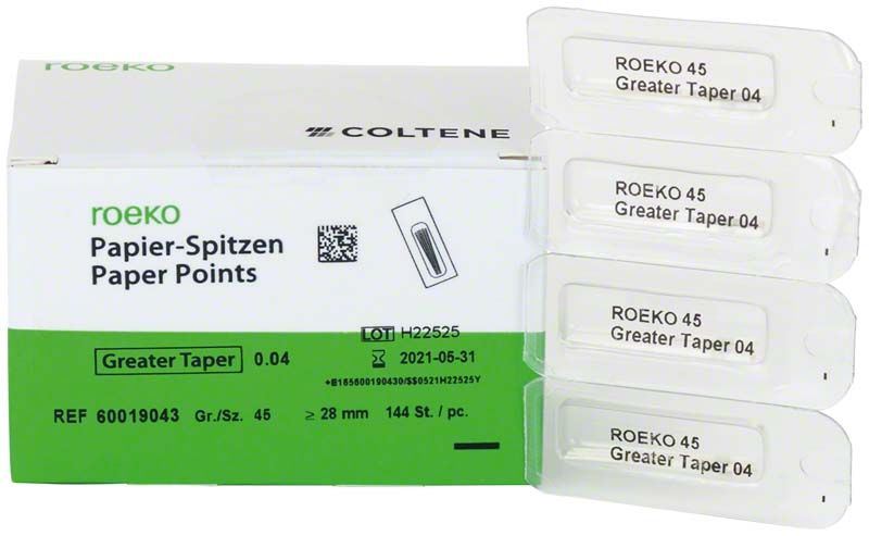 ROEKO Papierspitzen Greater Taper 0.04 Gr. 45 in Verpackung.