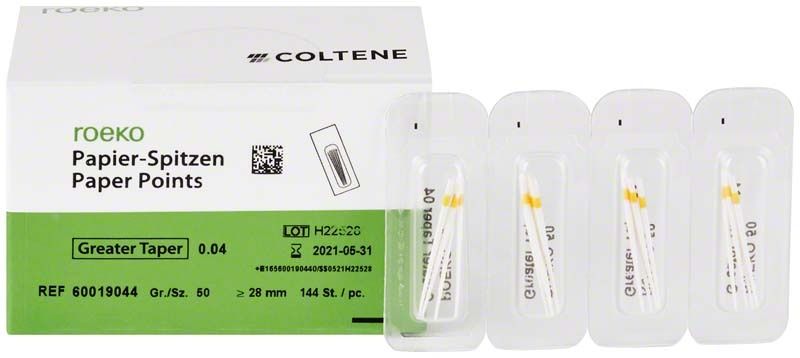 ROEKO Papierspitzen Greater Taper 0.04, Größe 50, mit Verpackung.