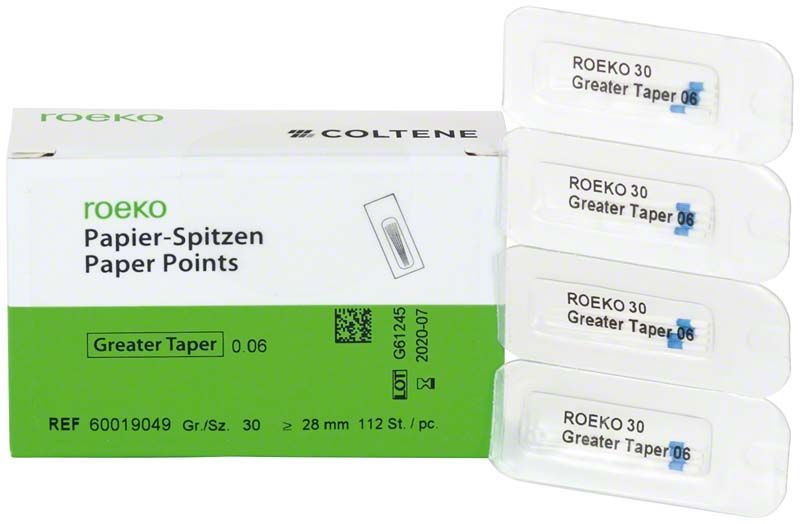 Roeko Papier-Spitzen Greater Taper 0.06, Größe 30, mit Verpackung.