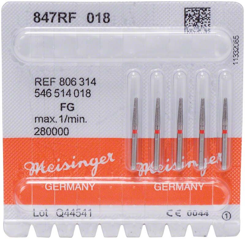 Fräsen-Set Diamant FG 847RF 018 rot in Kunststoffverpackung.