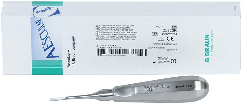 ExtraLux Instrument abgewinkelt, 3mm, mit Verpackung von Aesculap.