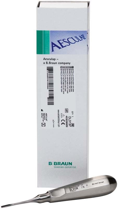 ExtraLux Instrument gerade, 3mm vor Verpackung mit Firmenlogo.