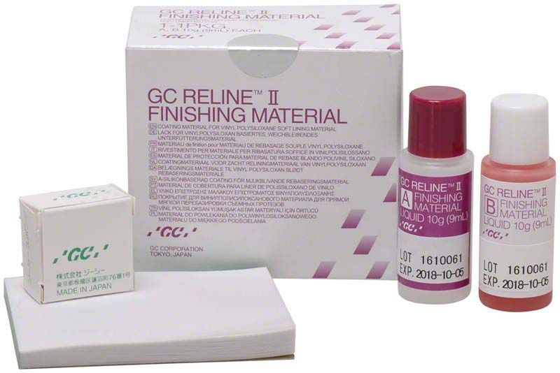 Verpackung und Fläschchen des GC Reline™ II Finishing Materials.