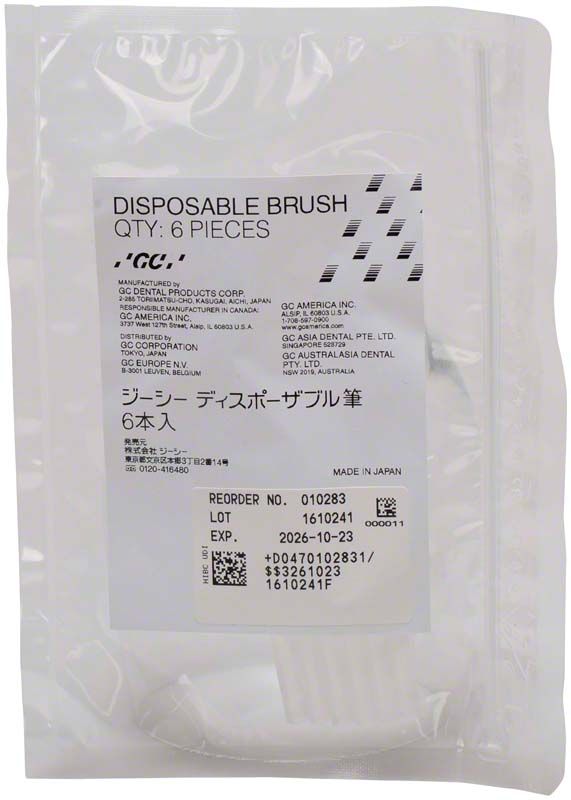 Einmalpinsel GC Reline™ II in weißer Verpackung mit Produktinformationen.