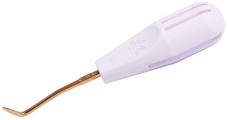 Luxator® Stück L3A TiN mit ergonomischem Griff und gebogener Spitze.