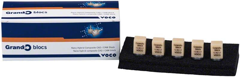 Grandio blocs LT Gr. 12 A2, fünf CAD/CAM-Blöcke mit Verpackung.